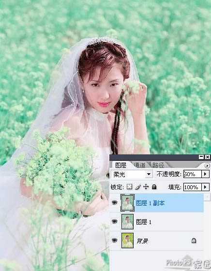 photoshop Lab模式下快速调出清爽的青色婚片