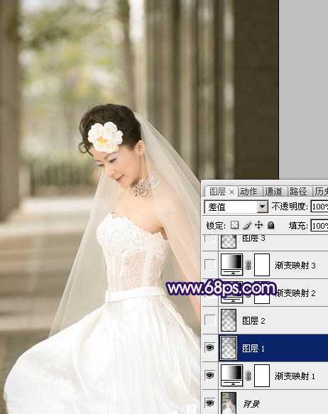 Photoshop制作古典暗蓝色外景美女婚片