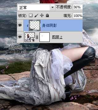 photoshop合成制作出绝望的美女蹲坐在海边的场景