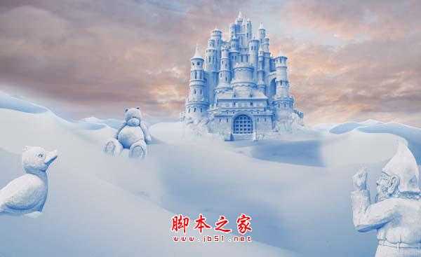 photoshop合成制作漂亮的雪景卡通乐园