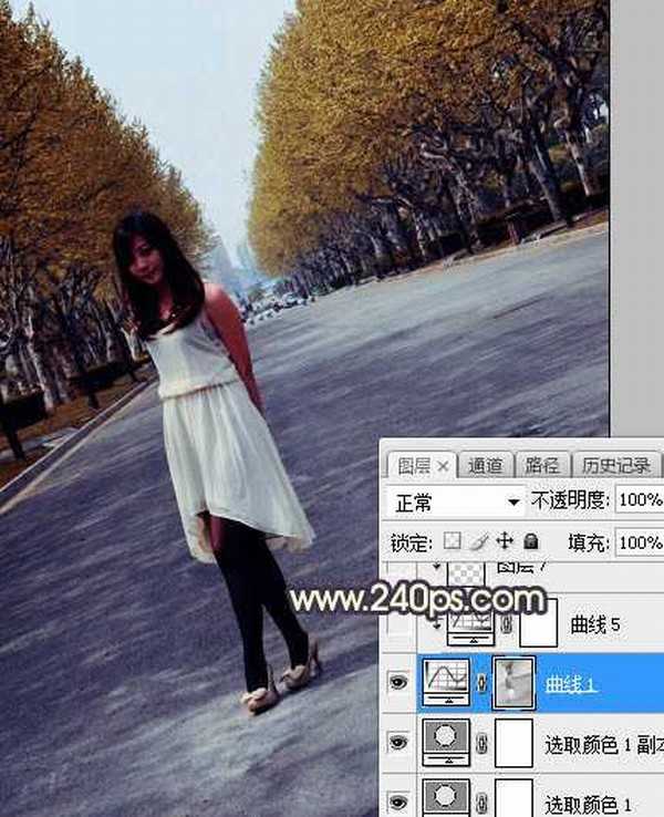 Photoshop调制出暗黄色逆光水泥路面上人物图片