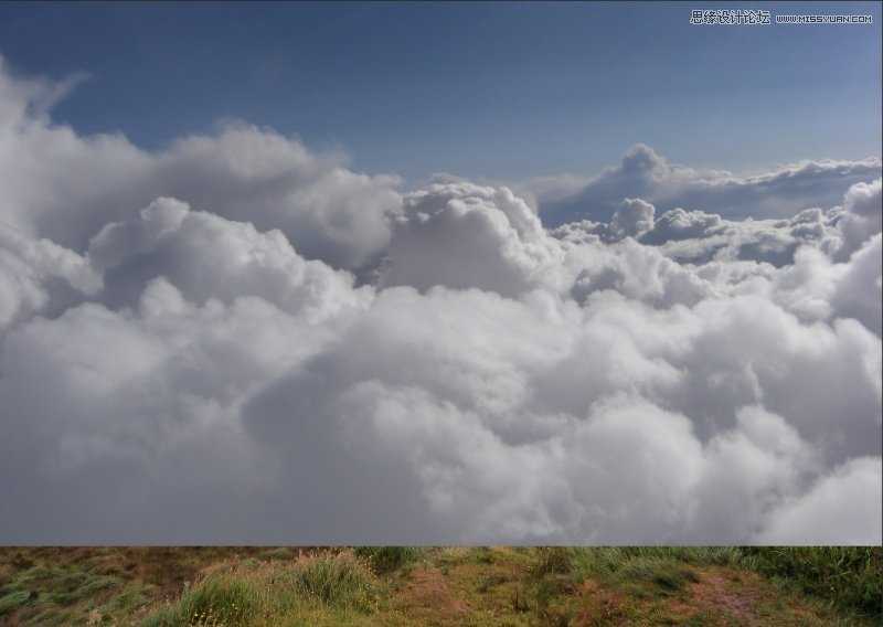 Photoshop合成在鲸鱼背着城堡在云端飞翔的场景