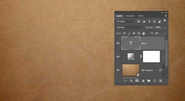 Photoshop图层样式制作现实烧毁的皮革纹理的凹陷艺术字