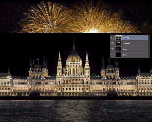 Photoshop中给建筑图片添加真实的烟花效果教程