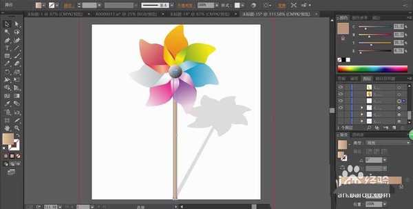 ai怎么设计一款彩色儿童风车? ai风车矢量图的画法