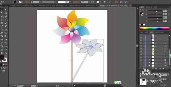 ai怎么设计一款彩色儿童风车? ai风车矢量图的画法