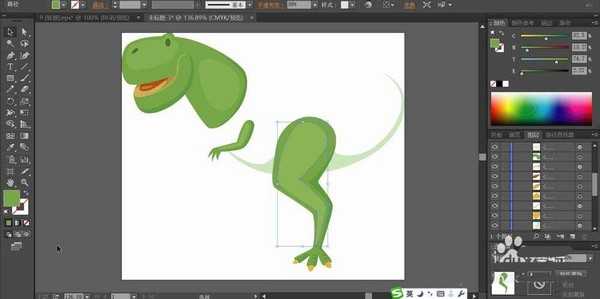 ai怎么绘制扁平化的绿色小恐龙?